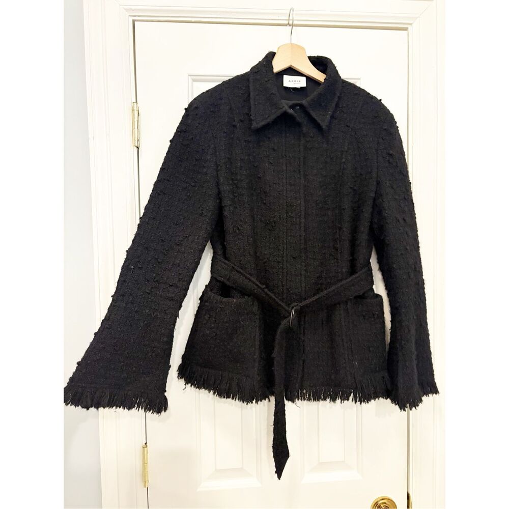 Akris Punto Blazer Jacket Boucle Black Size 10 Belt
